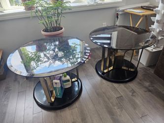 Accent end corner tables glass top. Waterproof base. Brown. Heavy glass.
