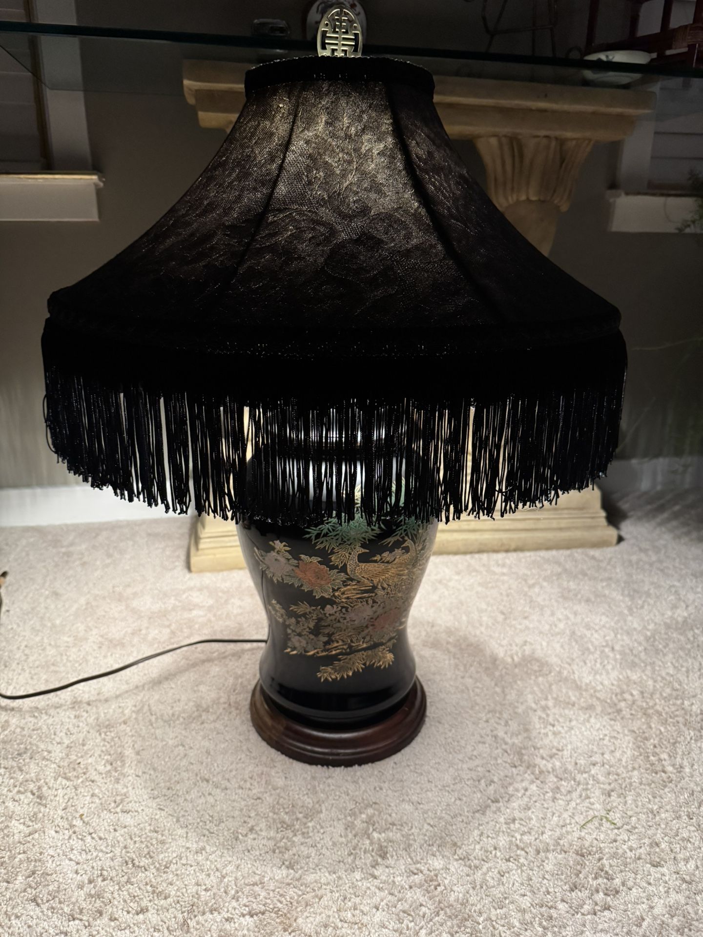 Black Chinoiserie Jar Lamp