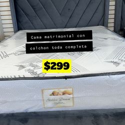 Queen size bundle deal headboard frame with mattress set 🔥🔥🔥