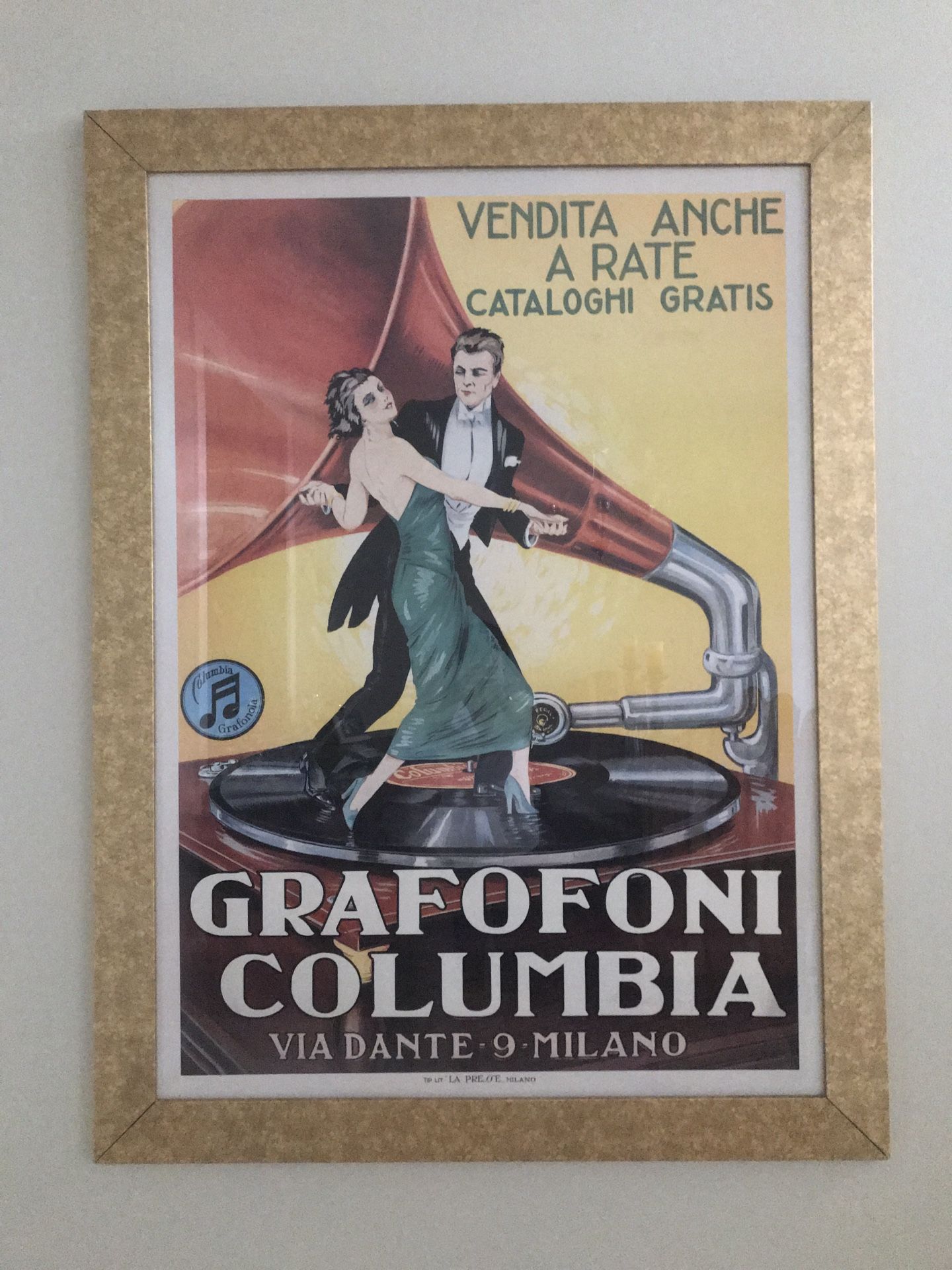 Grafofoni Columbia" Music Gramophone Player Vintage Advertising Poster - Couple Dancing 45x60 Framed