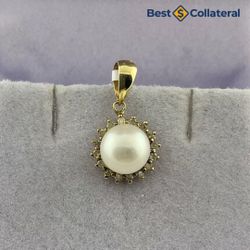 14k Gold Stone and Diamond Pendant