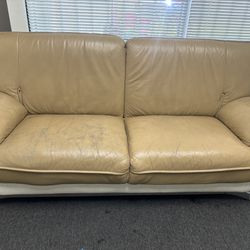 Beige & White Leather Retro Sofa