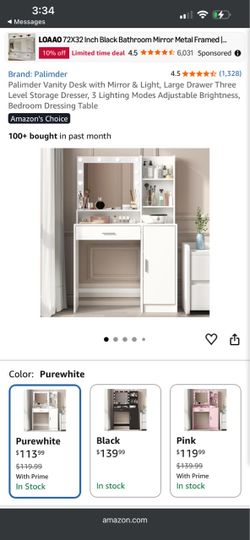 Palimder White Vanity Desk with Mirror and Light