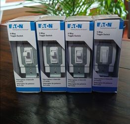 Lot of 4 NEW Eaton 4-Way Toggle Switches (15A, 120V) - White