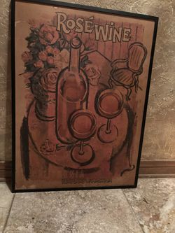 Rare 1960’s Wall Art Rose Wine Poster Print 