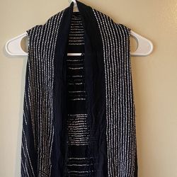 Kensie Black/White Women's Chunky Knit Fringe Sleeveless Open Cardigan Size Medium 