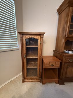 2 Tall Wooden Cabinets and 1 Small Wooden Cabinet