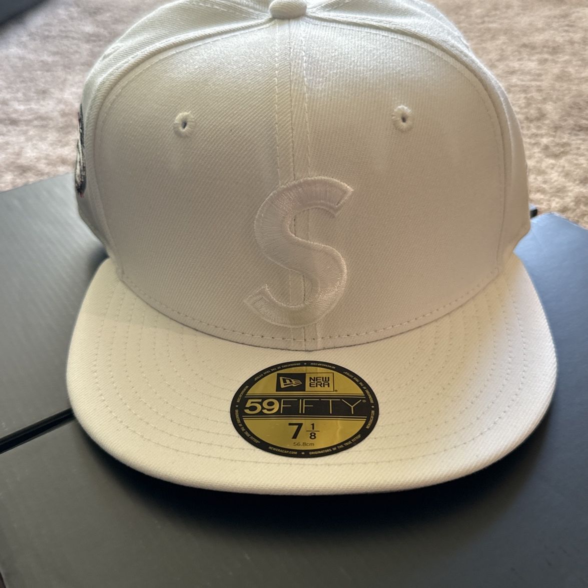 Supreme Screw Ball S Logo New. Era 59Fifty Fitted Hat White for