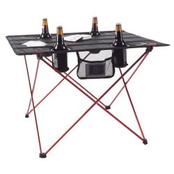 SHORESIDE Outdoor Folding Beach/Camping Table w/4 Cupholders & Carrying Bag in Blk/Red *NIB*!