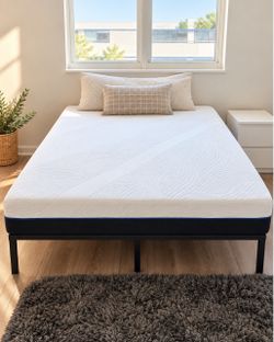 10” Queen Mattress + Metal Platform Bed Frame, Like New