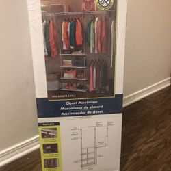 ClosetMaid 55300 Closet Maximizer with (4) Shelves & Double Hang Rod, Tool Free Add On Unit, White Finish,11.6 x 53 x 74 inches