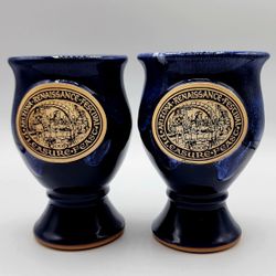 2008 AZ Renaissance Festival Pleasure Feast Navy Blue Handmade Goblet Mug x 2 *Please Read Description 