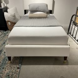 New Twin size platform white fabric upholstered  bed
