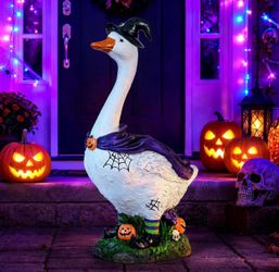 Halloween Witch Goose Statue