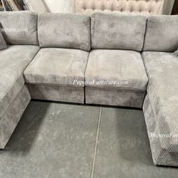 New 120” Large U Shape Couch TWO Chaise Grey