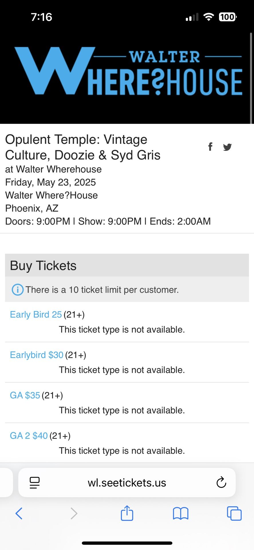 Vintage Culuture Ticket Walter Warehouse