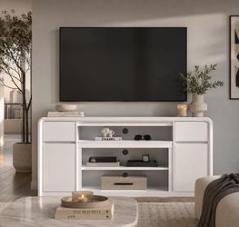 Modern TV Stand for 80 Inch TVs, 32"Tall Entertainment Center w/Storage Cabinet J-7