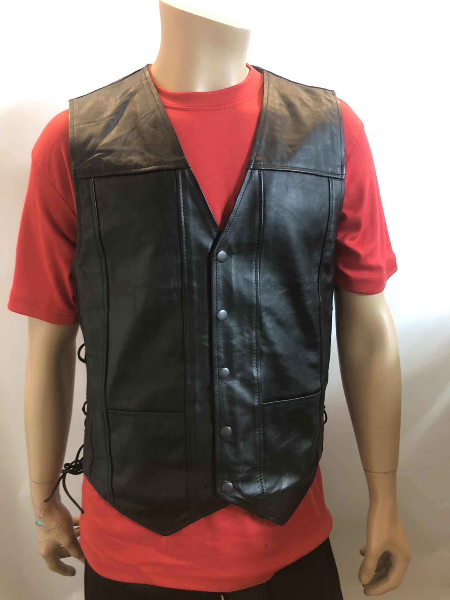 Black Genuine Leather Motorcycle Biker Vest for Men’s