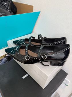 Black Patent Leather Studded Mary Jane Flats 8.5