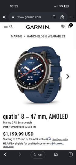 Garmin quatix 8 Sapphire Edition 47mm AMOLED Marine Smartwatch