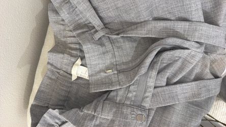Gray Linen-Blend Trousers with Belt
