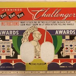 BOTH GLASS PCS c.1948 Jennings “TIC-TAC-TOE CHALLENGER” Slot Glass Game Room / Home Bar Art