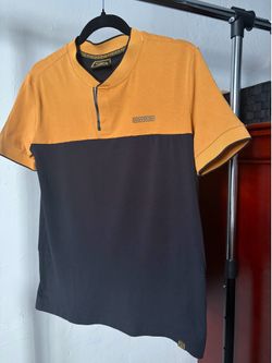 Casa Couture Two-Tone Short Zip Polo in Mustard & Black Modern two-tone