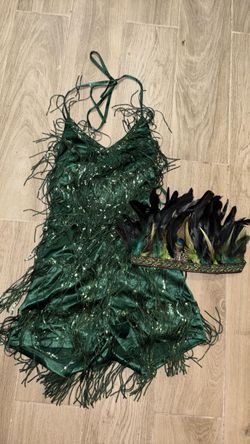 Women’s XS Green Salsa Flapper Gatsby Romper Dress Fringe Dance Halloween 1920s  Also comes with pearls & earrings & bracelet