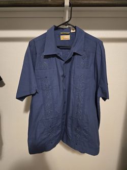 Cubavera Navy Blue Stitched Button Shirt Size XL Ramie Cotton Blend Casual