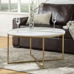 ROUND COFFEE TABLE | MIDCENTURY COFFEE TABLE | WHITE AND GOLD COFFEE TABLE