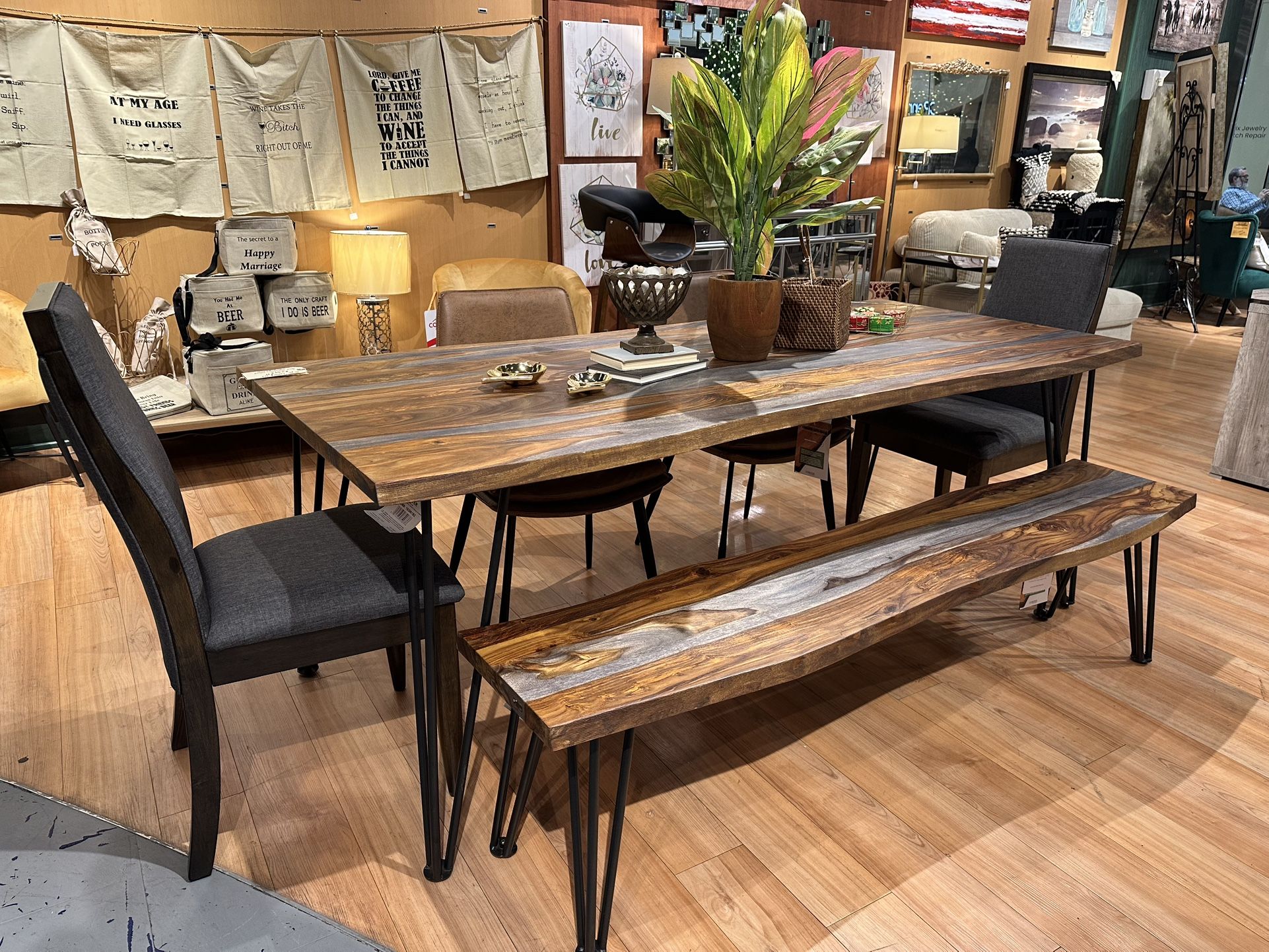 80” Solid Wood Dining Set/ 6 Pc Dining Set/ Sheesham Wood Dining Set