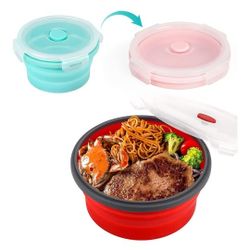 Collapsible Camping Bowls with Lids Set of 3, Silicone Food Storage Containers Round Lunch Salad Box Foldable Mixing Bowl for Travel Hiking, Dishwashe
