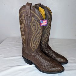 Tony Lama Ostrich Full Quill Brown Western Cowboy Boots 