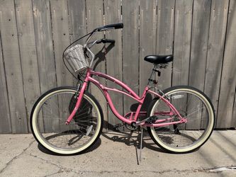 Pink Beach Cruiser Bike with Basket – Good Condition