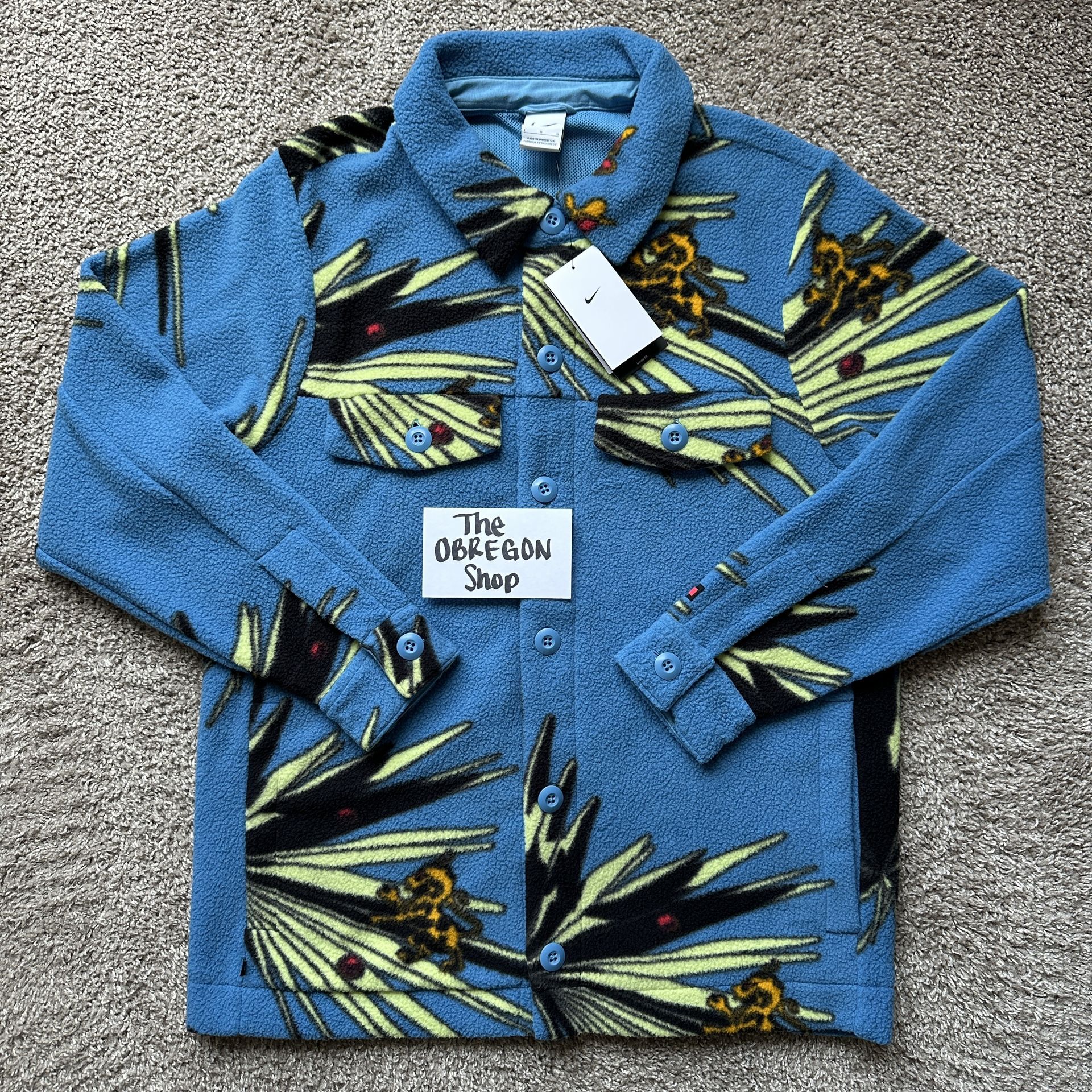 NIKE LEBRON JAMES SHERPA FLEECE BUTTON UP BASKETBALL JACKET MENS SIZE LARGE BLUE BLACK NEW