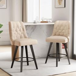 Counter Height Swivel Barstools with Back,26" H Seat Height Upholstered Bar Stools for Kitchen Island,Set of 2,Beige (FIRM PRICE)