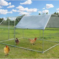 Large Metal Chicken Coop Walk-in Poultry Cage Hen Run House Rabbits Habitat Cage  NEW