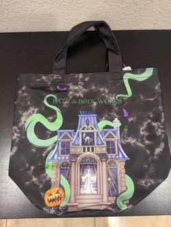 Halloween Bath & Body Works Haunted House Ghost Pumpkin Black Vinyl Tote Bag Gift Bag Trick or Treat Bag NWT