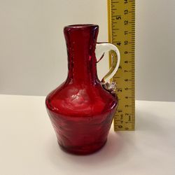 Hand Blown, Red Glass Small Pitcher