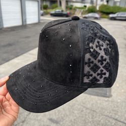 SUEDE RHINESTONE MONOGRAM SNAPBACK HAT