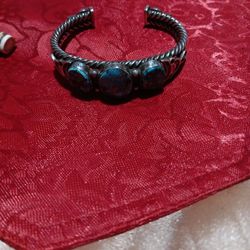 Three Stone Turquoise And Silver Native American Cuff