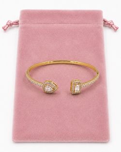 Gold Open Cuff Bracelet with CZ Stones - New
