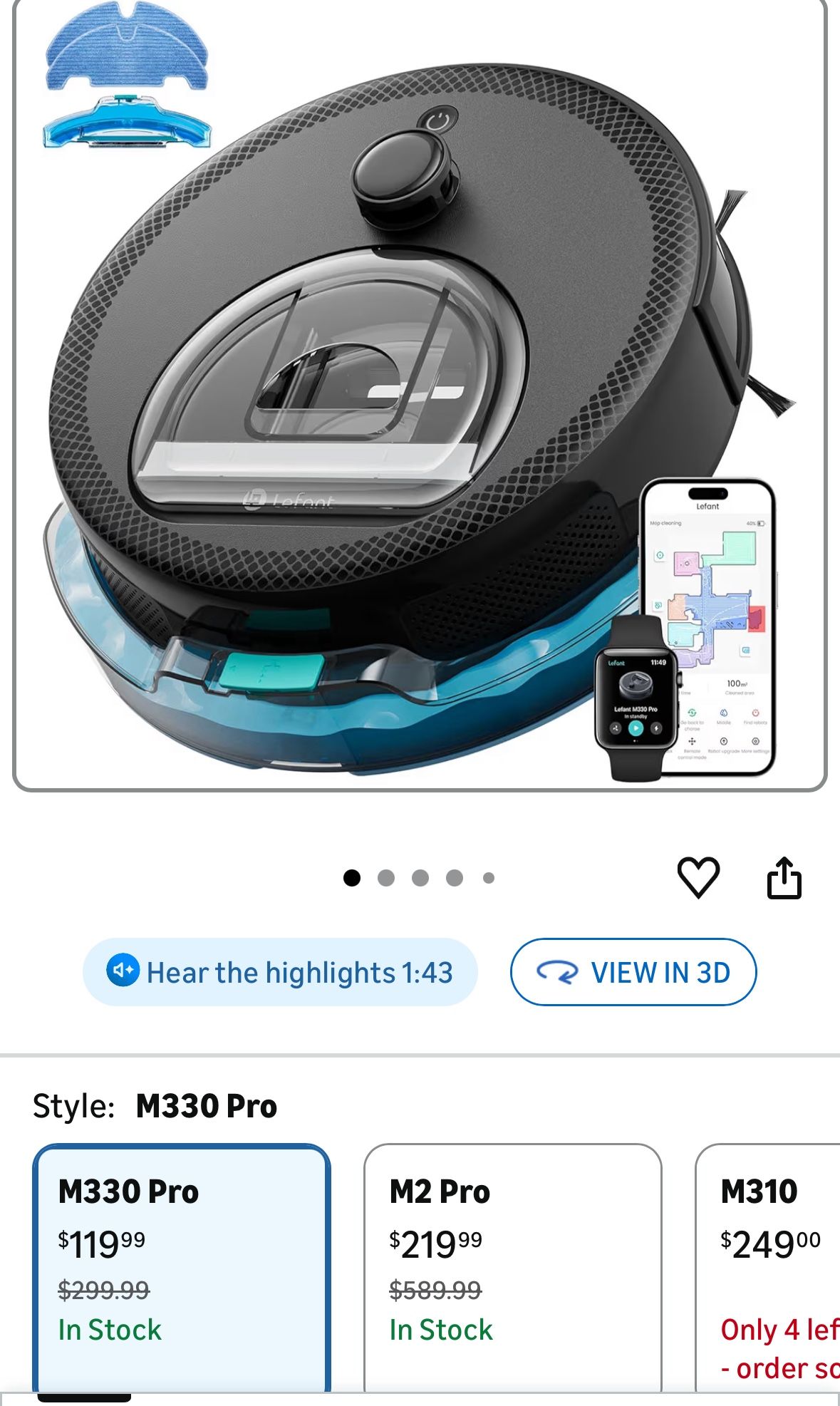 Lefant LiDAR Robot Vacuum and Mop, 450ml Visible Dustbin, Upgraded 190° PSD Obstacle Avoidance, Customized Cleaning, Multi-Floor Mapping, 150 Mins Run