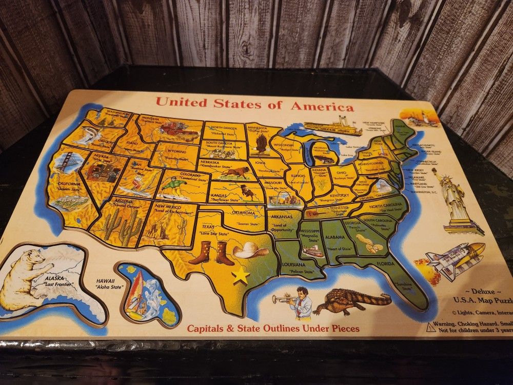Melissa And Doug Delux USA Map Wood Puzzle