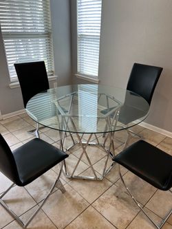 Round Glass Dining Table with 4 Chairs