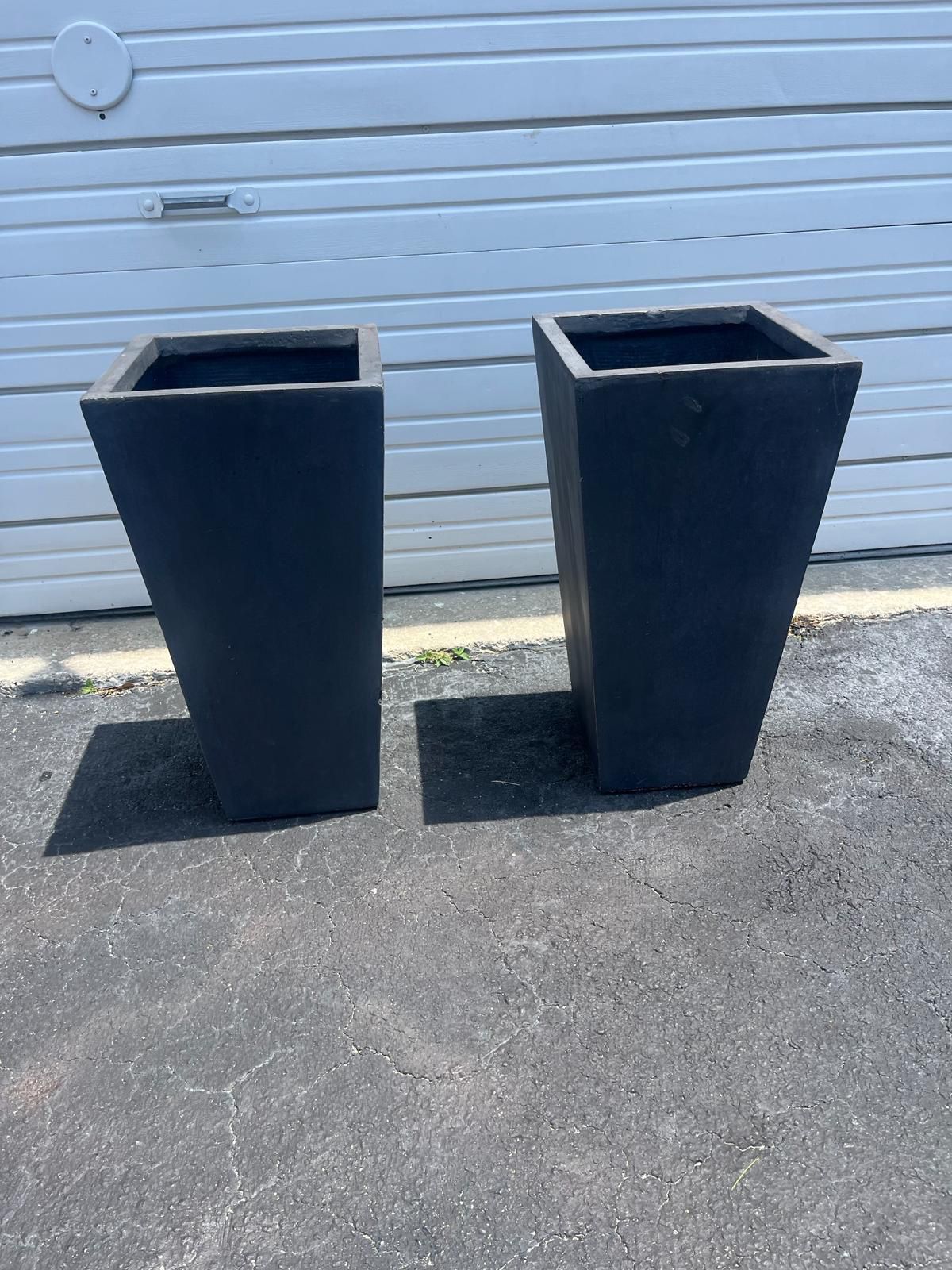 Two grey heavy planting vase .. 24” high , 12 “ square $100 for both