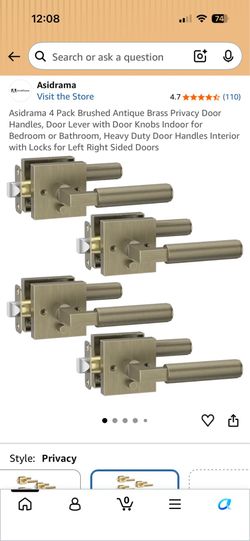 4-Pack Brushed Antique Brass Privacy Door Handles, Door Lever with Door Knobs (ZR01-098A-B)