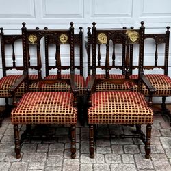 ⭕️ Antique French Gothic Revival Chairs Set of 6 Late 19th Century