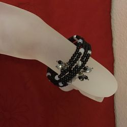 Handmade Bohemian Coil Spring Bracelet for Women Collection  Black & Black-White-Clear Crystals