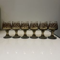 Vintage Libbey Prado Brown Swirl Cordial Shot Glasses